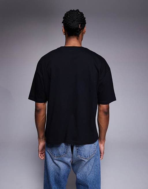 ASOS DESIGN Boxy Oversized Striped T-shirt With Sports Graphic In Black