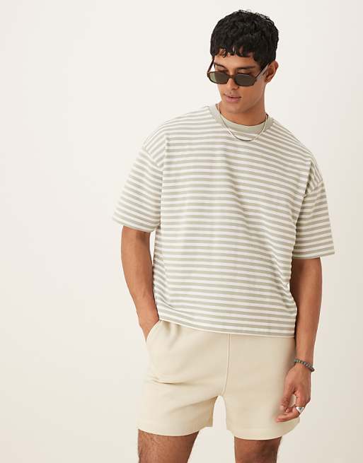 ASOS DESIGN boxy oversized t-shirt in grey textured stripe