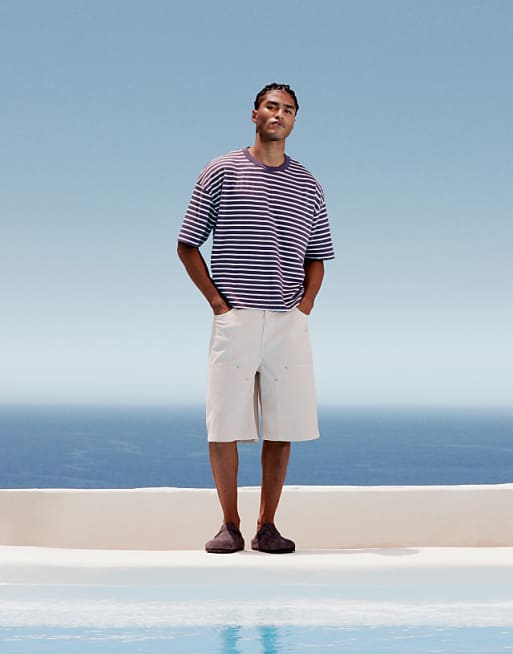 ASOS DESIGN Boxy Oversized T-shirt In Navy And White Stripe
