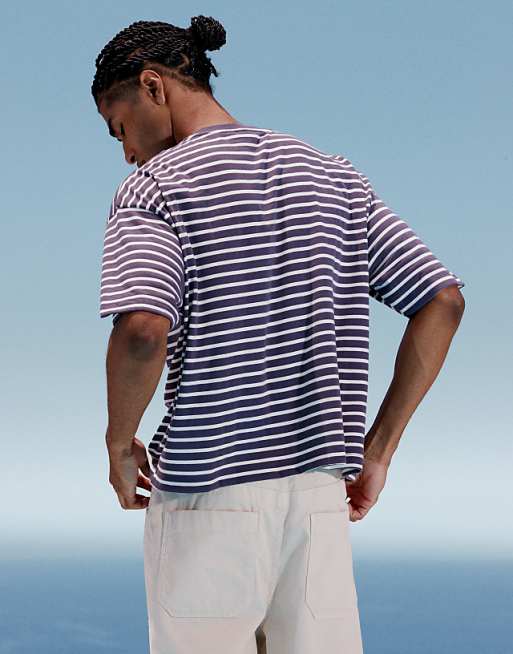 ASOS DESIGN Boxy Oversized T-shirt In Navy And White Stripe