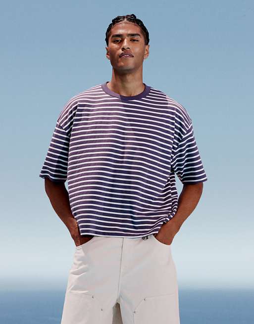 ASOS DESIGN boxy oversized t-shirt in navy and white stripe