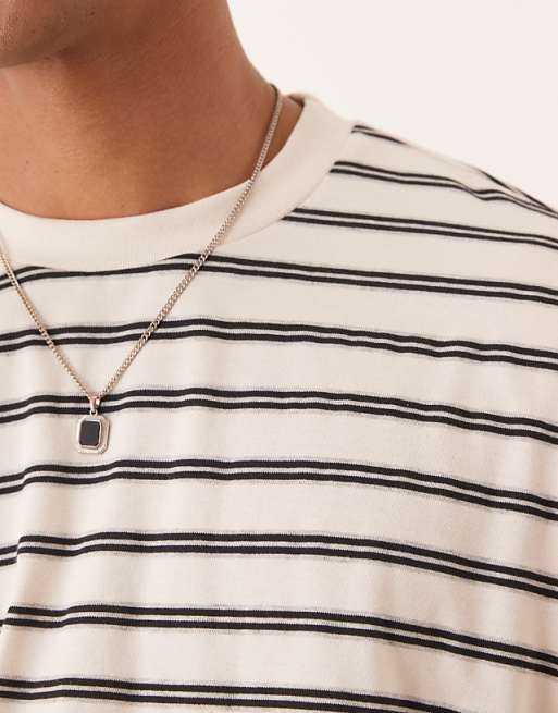 ASOS DESIGN Boxy Oversized T-shirt In Off White Stripe