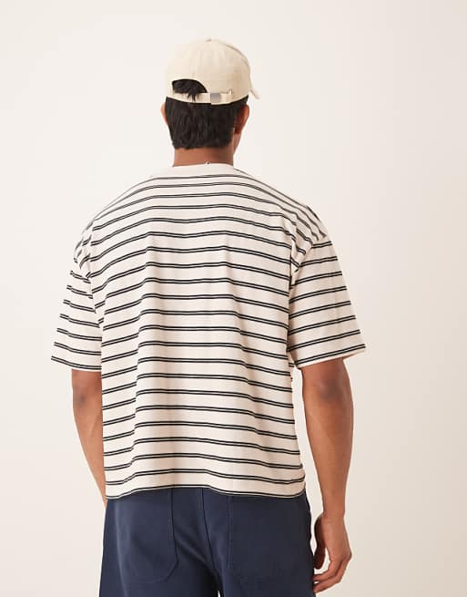 ASOS DESIGN Boxy Oversized T-shirt In Off White Stripe