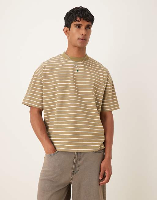 ASOS DESIGN boxy oversized t-shirt in textured khaki stripe