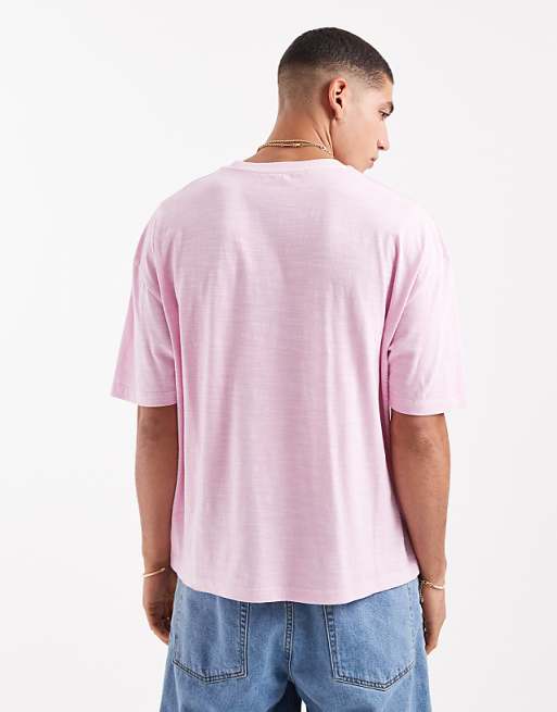 ASOS DESIGN Boxy Oversized T-shirt In Washed Pink On Textured Fabric With Summer Graphic
