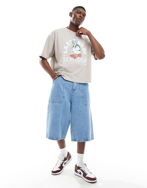 ASOS DESIGN Boxy Oversized T-shirt In With Cartoon Graphic In Stone