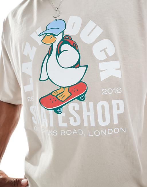 ASOS DESIGN Boxy Oversized T-shirt In With Cartoon Graphic In Stone