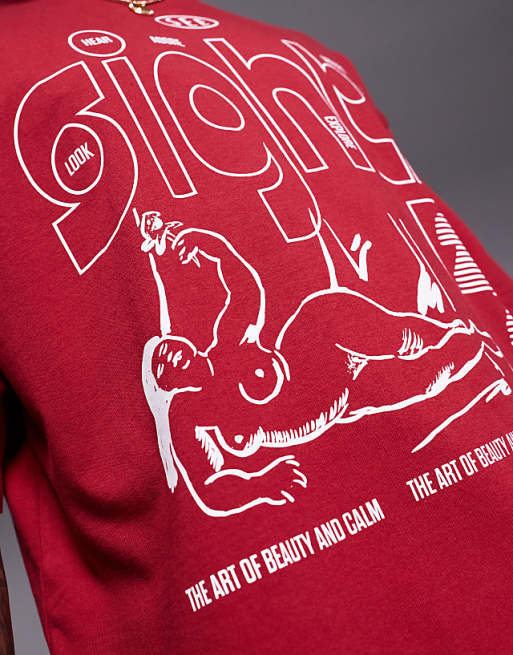 ASOS DESIGN Boxy Oversized T-shirt With Abstract Graphic In Red