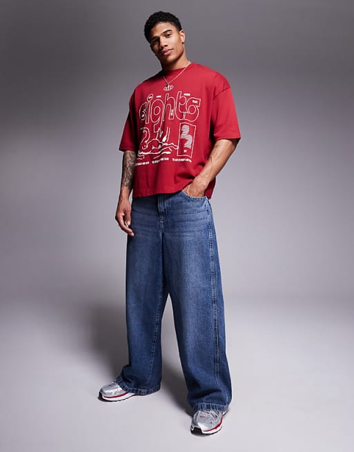 ASOS DESIGN Boxy Oversized T-shirt With Abstract Graphic In Red