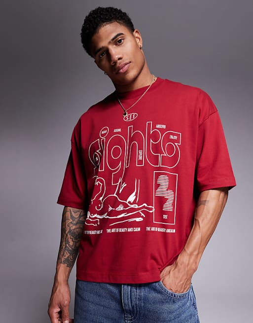 ASOS DESIGN boxy oversized t-shirt with abstract graphic in red