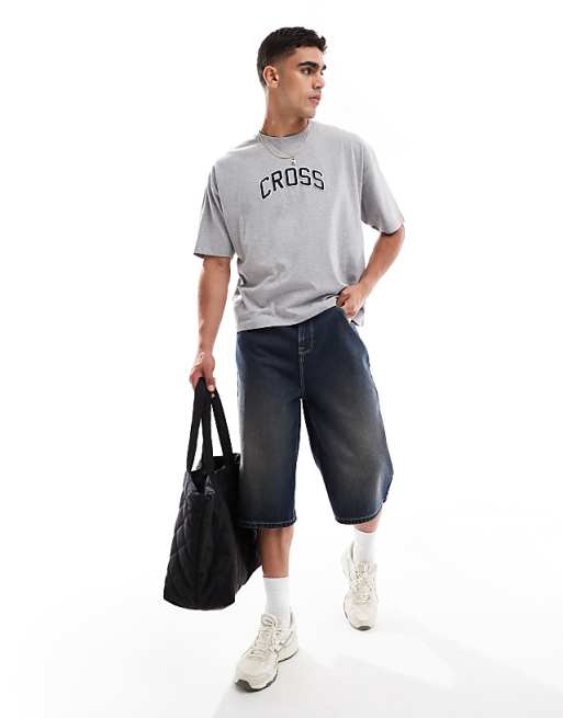 ASOS DESIGN Boxy Oversized T-shirt With Applique In Grey Marl