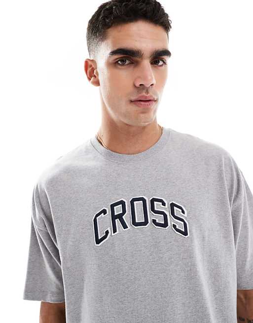 ASOS DESIGN Boxy Oversized T-shirt With Applique In Grey Marl