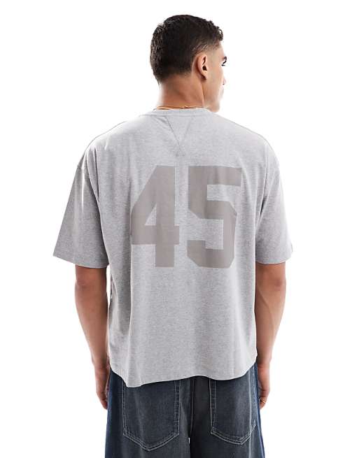 ASOS DESIGN Boxy Oversized T-shirt With Applique In Grey Marl