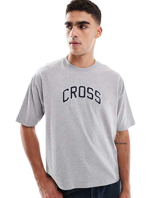 ASOS DESIGN boxy oversized t-shirt with applique in grey marl