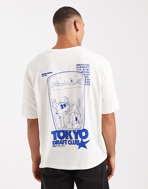 ASOS DESIGN boxy oversized t-shirt with back graphic in cream