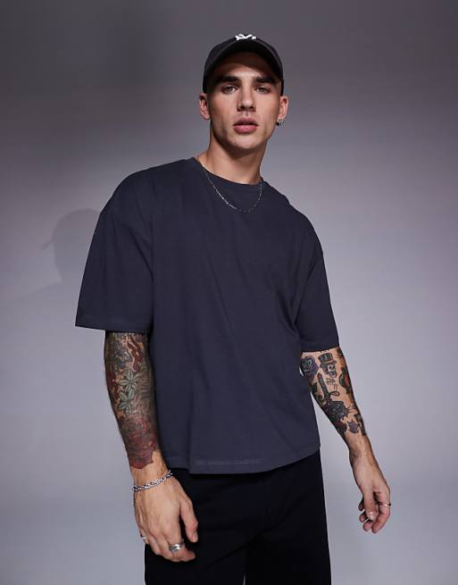 ASOS DESIGN Boxy Oversized T-shirt With Back Print In Charcoal