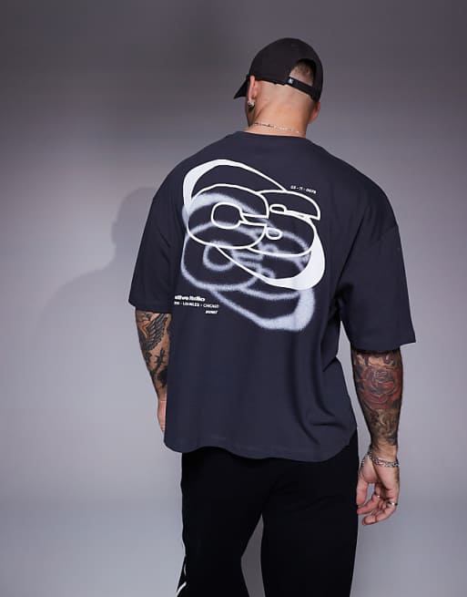 ASOS DESIGN boxy oversized t-shirt with back print in charcoal