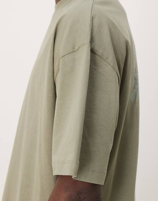 ASOS DESIGN Boxy Oversized T-shirt With Back Print In Khaki
