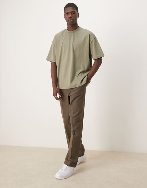ASOS DESIGN Boxy Oversized T-shirt With Back Print In Khaki