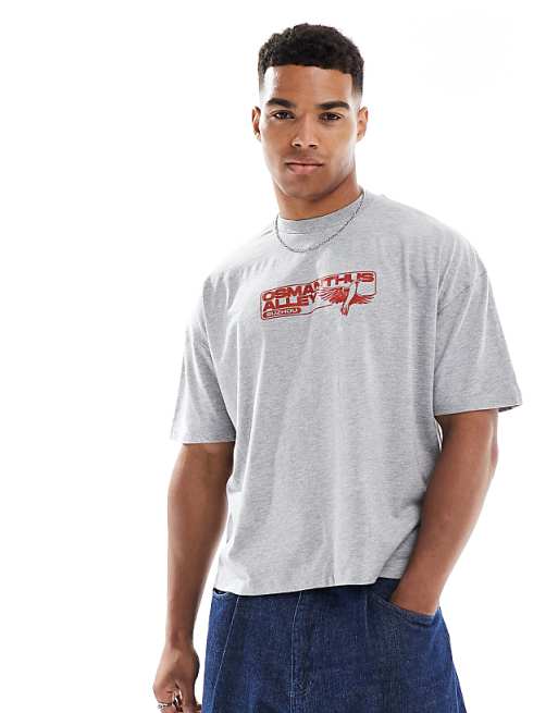 ASOS DESIGN Boxy Oversized T-shirt With Bonsai Graphic In Grey Marl