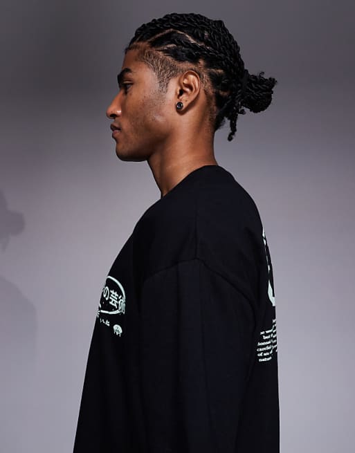 ASOS DESIGN Boxy Oversized T-shirt With Bonsai Graphic In Black