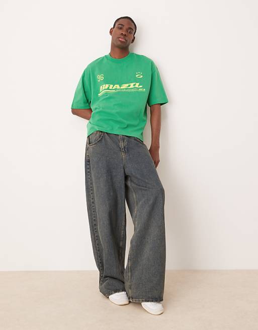 ASOS DESIGN Boxy Oversized T-shirt With Brasil Sports Graphic In Green