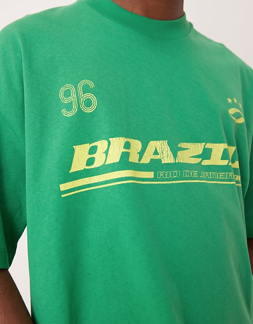 ASOS DESIGN Boxy Oversized T-shirt With Brasil Sports Graphic In Green
