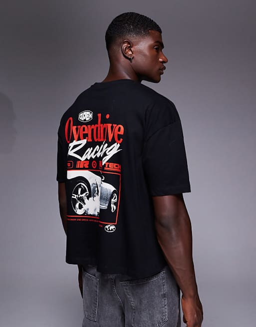 ASOS DESIGN boxy oversized t-shirt with car graphic in black