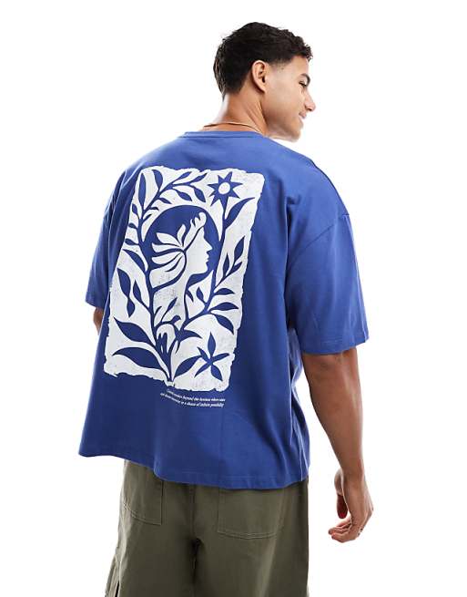 ASOS DESIGN Boxy Oversized T-shirt With Celestial Graphic In Blue
