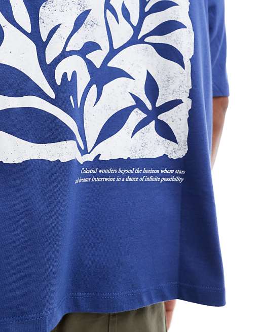 ASOS DESIGN Boxy Oversized T-shirt With Celestial Graphic In Blue