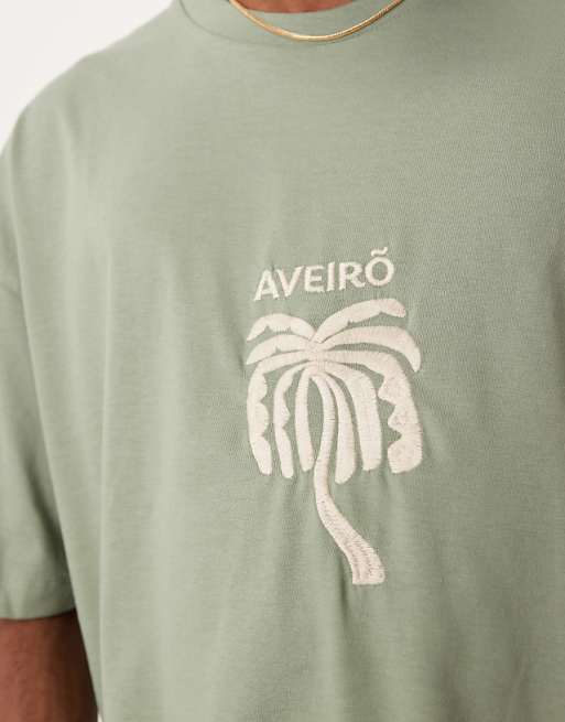 ASOS DESIGN Boxy Oversized T-shirt With Chest Embroidery In Khaki