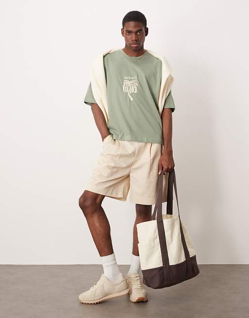 ASOS DESIGN Boxy Oversized T-shirt With Chest Embroidery In Khaki