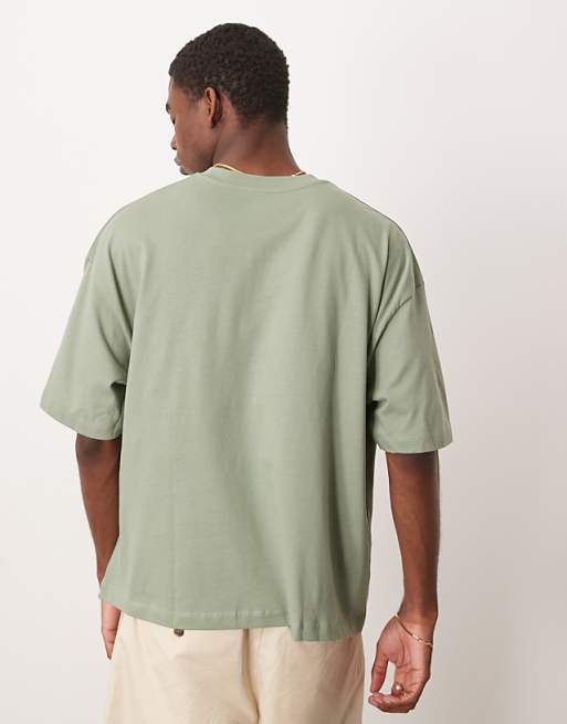 ASOS DESIGN Boxy Oversized T-shirt With Chest Embroidery In Khaki