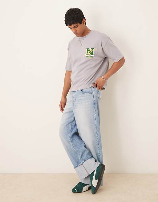 ASOS DESIGN Boxy Oversized T-shirt With Chest Embroidery In Grey