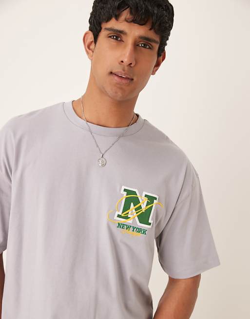 ASOS DESIGN Boxy Oversized T-shirt With Chest Embroidery In Grey