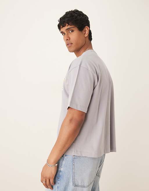 ASOS DESIGN Boxy Oversized T-shirt With Chest Embroidery In Grey