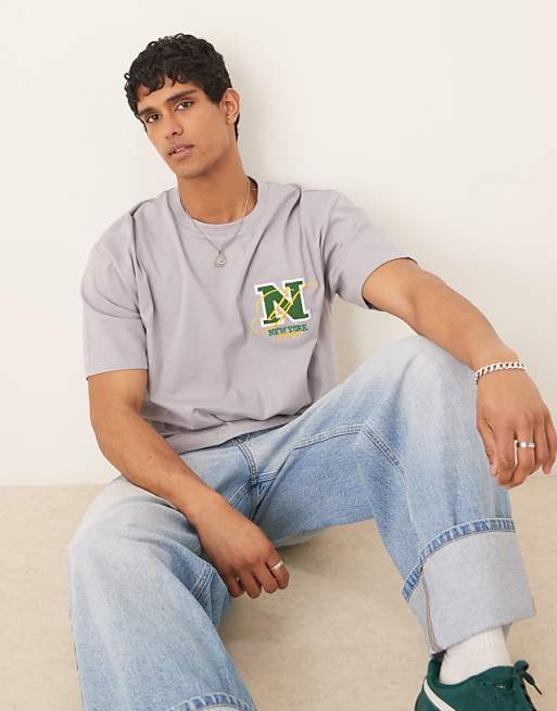ASOS DESIGN boxy oversized t-shirt with chest embroidery in grey