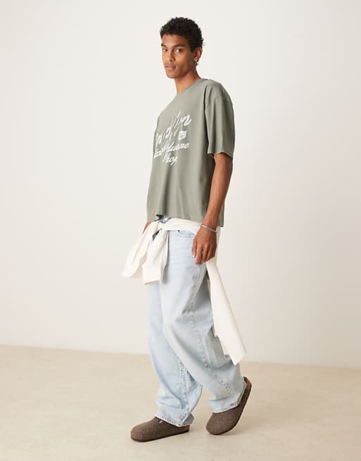 ASOS DESIGN Boxy Oversized T-shirt With City Applique In Khaki