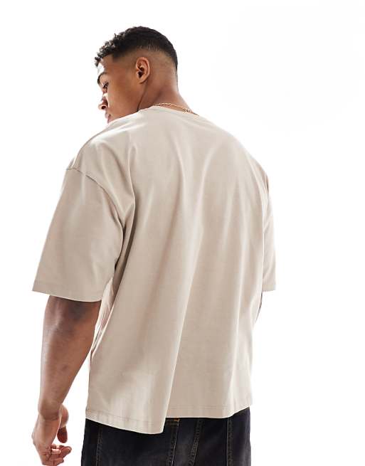 ASOS DESIGN Boxy Oversized T-shirt With City Embroidery In Washed Beige