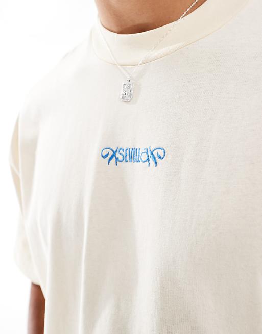 ASOS DESIGN Boxy Oversized T-shirt With City Graphic And Embroidery In Cream