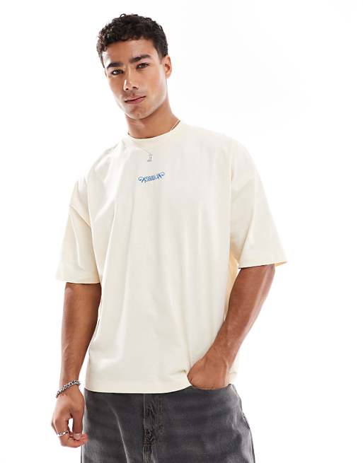 ASOS DESIGN Boxy Oversized T-shirt With City Graphic And Embroidery In Cream
