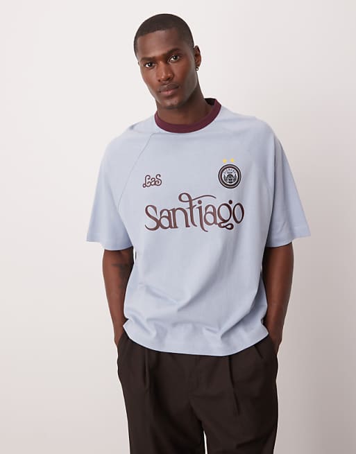 ASOS DESIGN Boxy Oversized T-shirt With City Graphic In Light Blue
