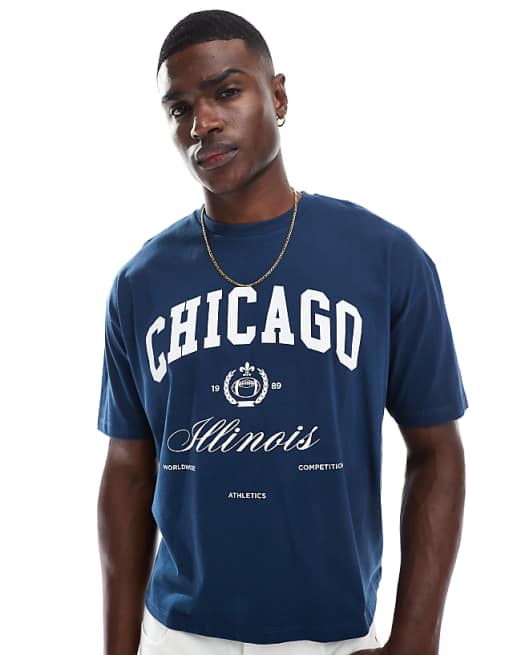 ASOS DESIGN boxy oversized t-shirt with city graphic in navy