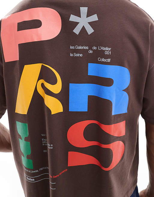 ASOS DESIGN Boxy Oversized T-shirt With City Graphic In Brown