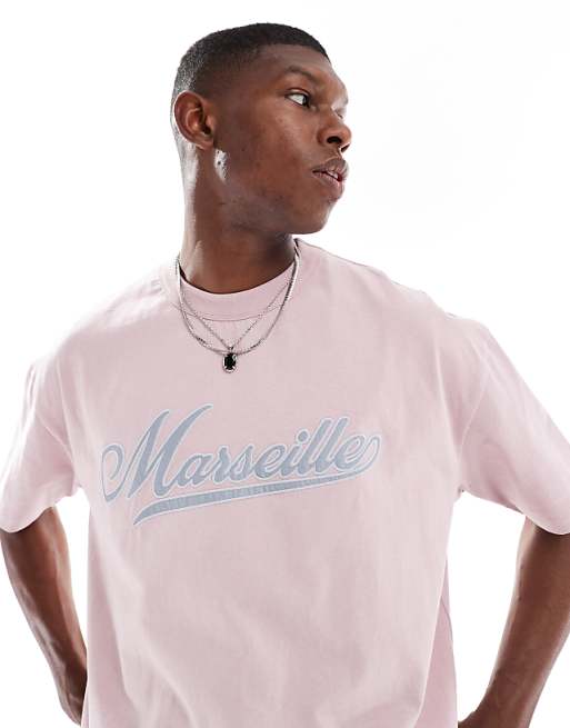 ASOS DESIGN Boxy Oversized T-shirt With City Text Applique In Light Pink