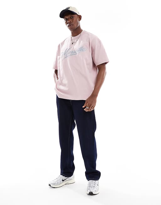 ASOS DESIGN Boxy Oversized T-shirt With City Text Applique In Light Pink
