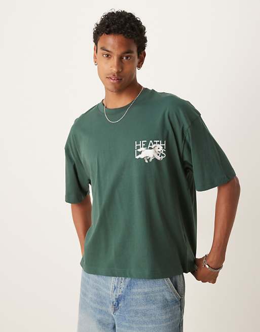 ASOS DESIGN Boxy Oversized T-shirt With Dog Graphic In Green