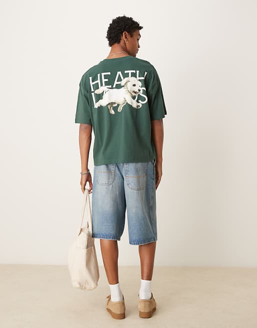 ASOS DESIGN Boxy Oversized T-shirt With Dog Graphic In Green