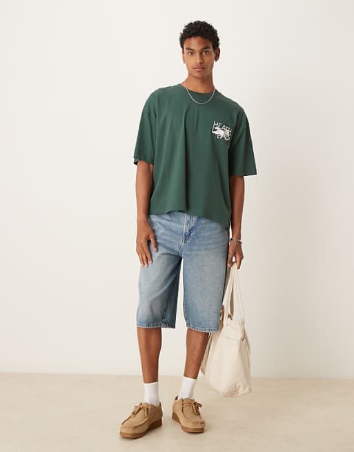 ASOS DESIGN Boxy Oversized T-shirt With Dog Graphic In Green