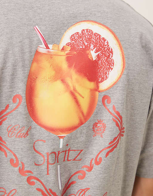 ASOS DESIGN Boxy Oversized T-shirt With Drink Graphic In White Marl